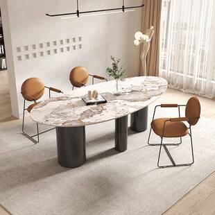 轻奢亮光岩板长方形餐桌椅组合现代简约家用小户型客厅饭桌M338#
