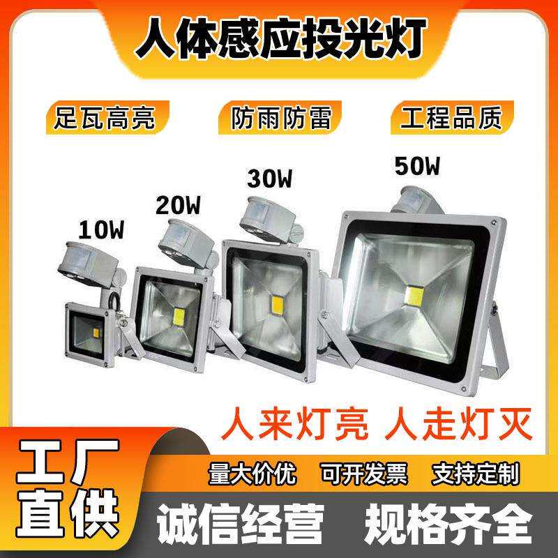 LED感应投光灯110V宽电压人体雷达感应灯庭院车库高亮投光灯