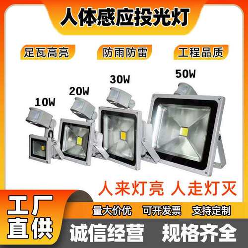 LED感应投光灯110V宽电压人体雷达感应灯庭院车库高亮投光灯