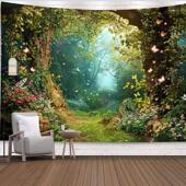 ins迷人 饰挂毯童话蘑菇蝴蝶风景壁饰挂布 森林背景布卧室墙面装