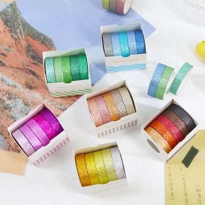 5Rolls Glitter Washi Tape Set Scrapbooking Decorative Adhesi