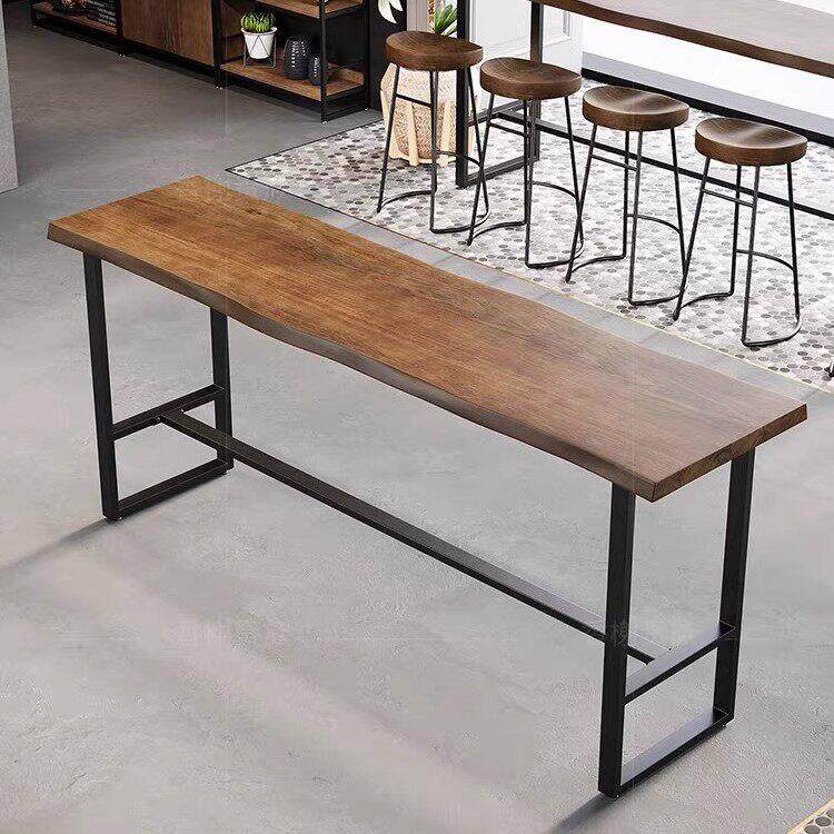 北欧现代实木吧台桌高脚桌休闲奶茶咖啡店铺水吧长条桌椅组合靠墙