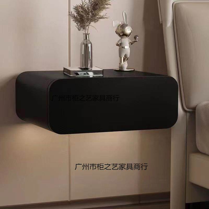 轻全实木悬边浮床头柜床柜极简风QZP网红柜储物白色悬挂奢挂墙床
