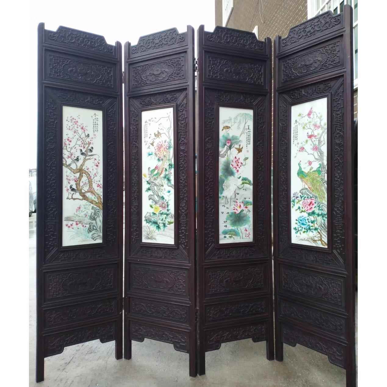 陶瓷瓷画仿AVH古做屏旧折板瓷板画古典家居茶楼中式陶瓷摆件