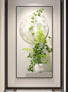绿植小清新入户玄关装饰画客厅走廊背景墙壁画竖版过道简约风挂画
