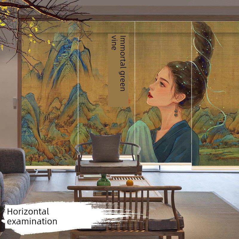 祝福竹帘挂画卷帘藏族少女画国画仕女茶室背景玄关人物客厅装饰画