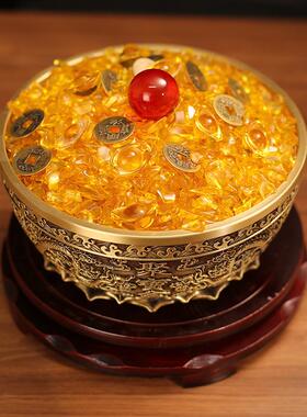 双龙聚宝盆元满载琉璃宝铜钱百FAJ装聚宝客厅店铺福桌面摆件家用