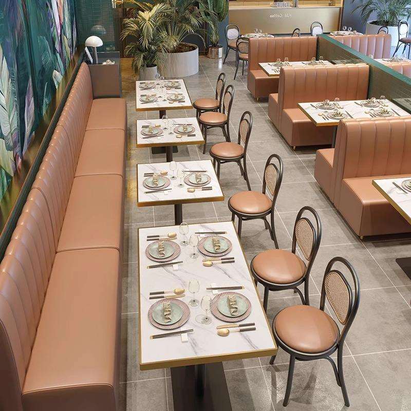商用甜品奶茶店岩板桌椅组合简约汉堡牛排面店咖啡西餐厅卡座沙发