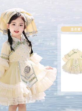 正品三蓬月三男民族服装儿童旗洛丽塔袍蓬裙女童广西壮族苗傣族演