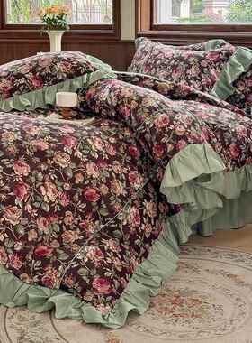 高档四件纯，棉套2通025新款蕾丝主卧床裙被套田园风格高端感四季