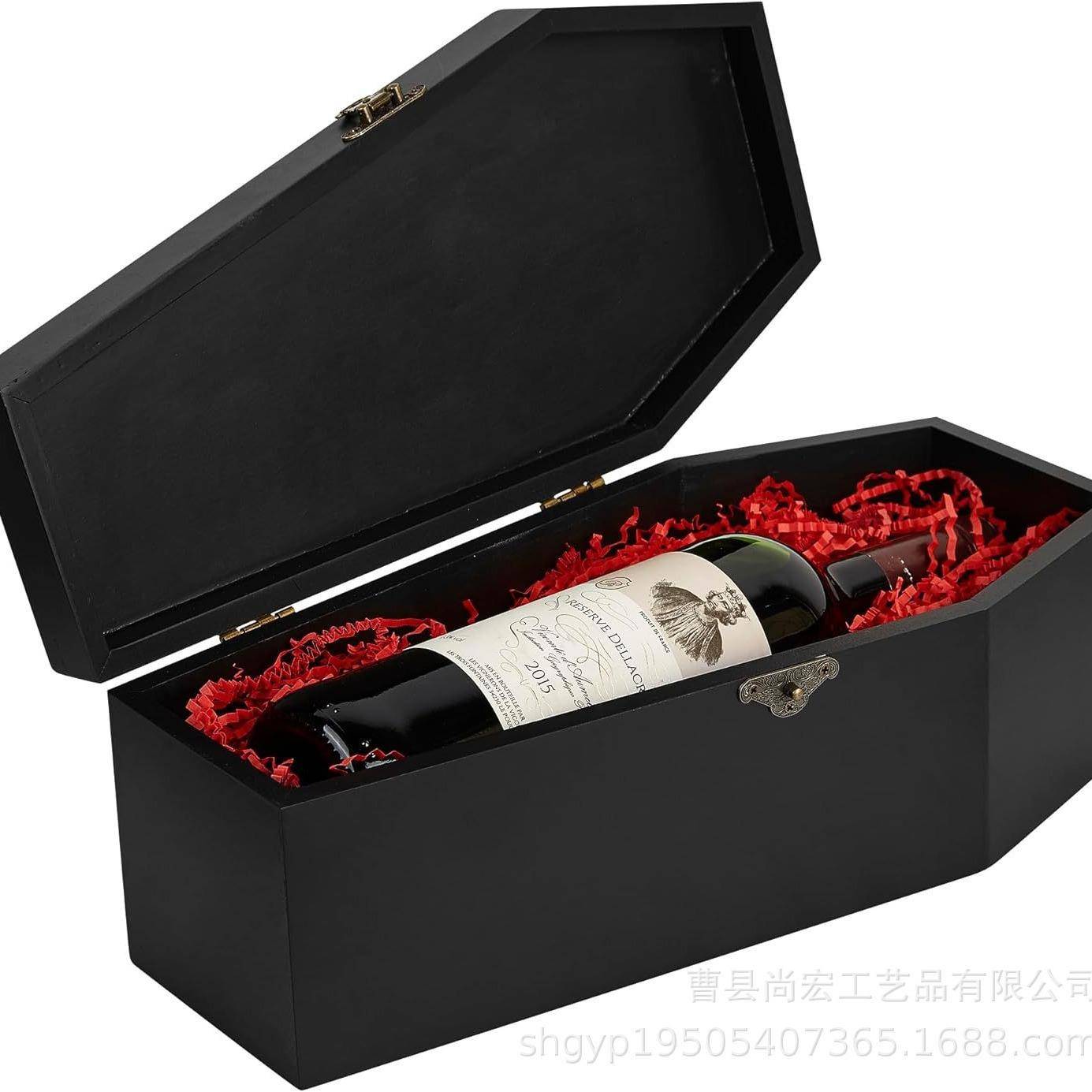 哥特风黑色木质棺材收纳盒多用途首饰收纳盒翻盖带锁实木图片