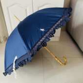 长柄 手动宝藏花边竹节木制遮阳伞雪小伞款 女复古 洋伞纺柄天然