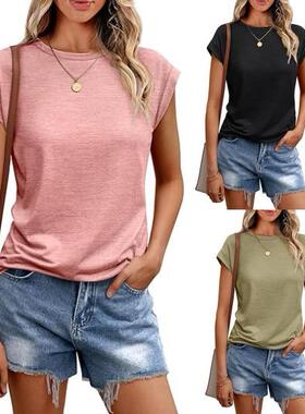 Womens Ruffle Short Sleeve T Shirt Summer Casual Crew Neck