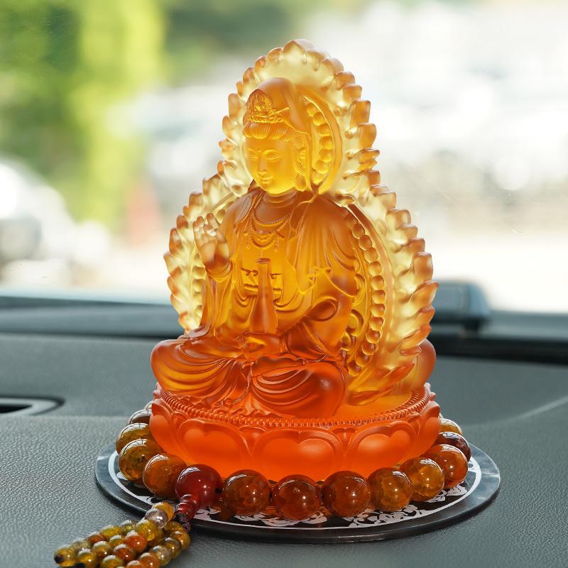 双面观音菩萨汽车摆件车载香水座佛像高档琉璃中控台内饰品保平安