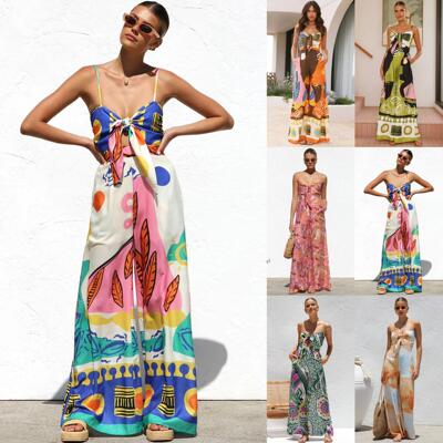 Womens Fashion Beach Cinched-Waist Halter Open Knot Neck