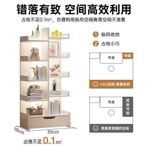 简易物书架落地卧室边置物架窄靠收纳架客厅办公展示48200架墙桌储窄柜