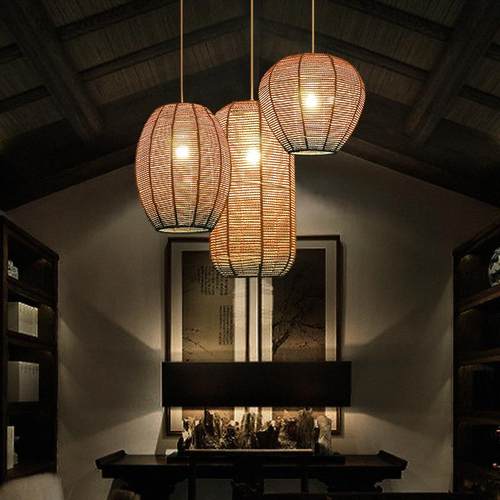 日式园卧麻田绳阳台小吊灯圆形头吊A0105灯床单头民宿床头餐厅室