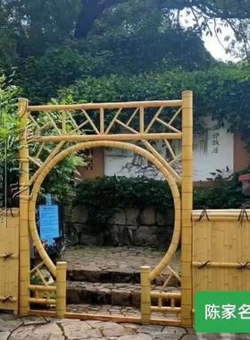 竹门楼竹篱笆门栅栏围栏竹门庭院农村农场景区院子门户外竹篱笆