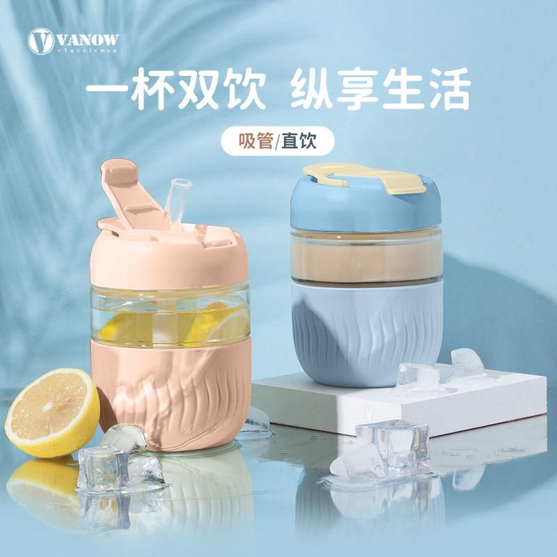 英国Vanow玻璃杯大容量可爱水杯女男耐热咖啡杯子可携式带吸管图片