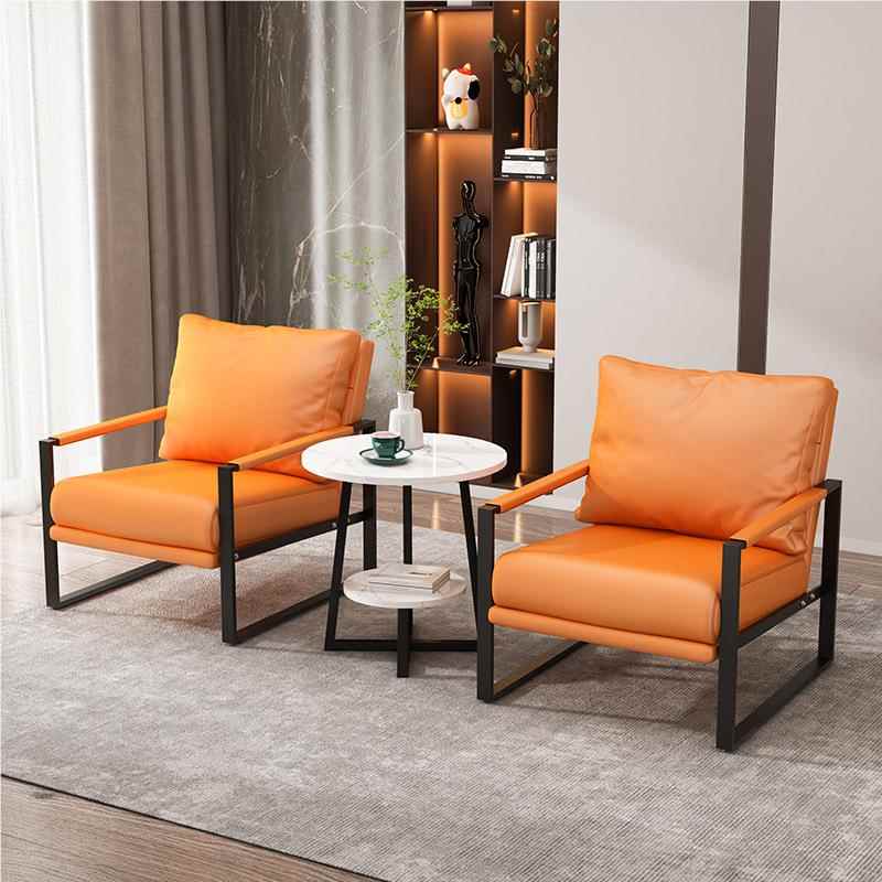 简现代室单人沙发办公接待洽谈会客皮休单人沙发闲沙约发金属家用