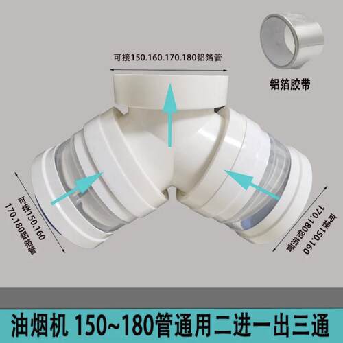 集成灶油烟机浴霸排烟管排风管变径三通双止回阀80/160mm新风雁冰