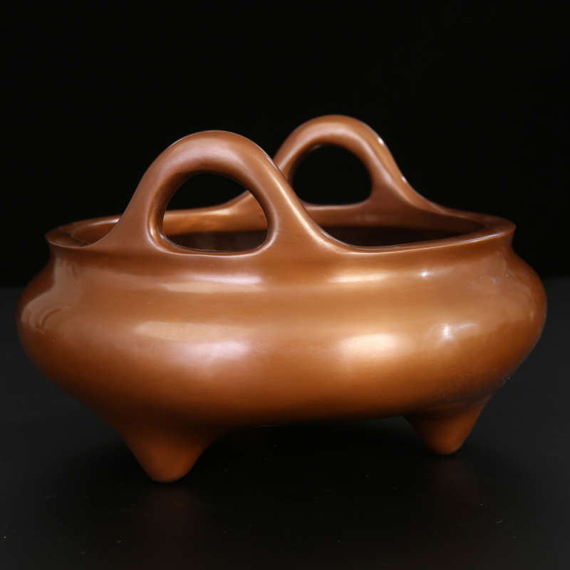 匠泽铜魂 宣德炉摆件桥耳炉 冲耳炉香炉纯紫铜香炉家居熏香炉