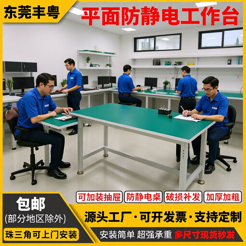 广东工厂批发多工位双工位铁方通防静电工作台车间流水线打包桌