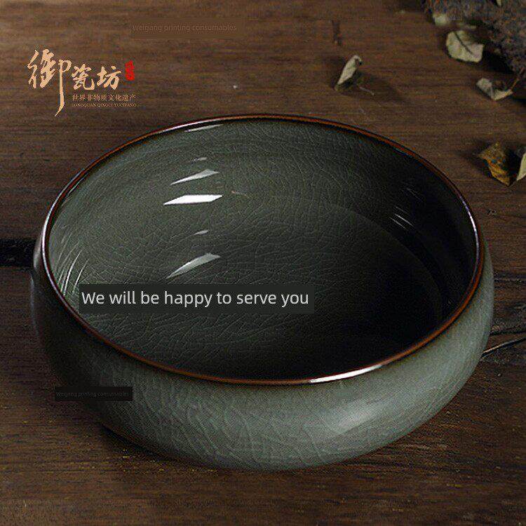 精品青瓷铁胎茶洗陶瓷大号手工水洗水盂哥窑冰裂黑美人釉杯洗笔洗