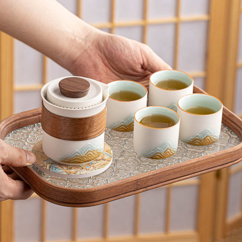 锦绣江山快客茶具套装一壶四杯手抓壶轻奢国潮文创商务礼品伴手礼