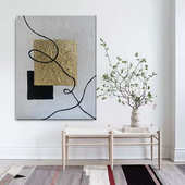 纯手工油画极简抽象客厅沙发背景墙装 饰画几何线条现代卧室壁画