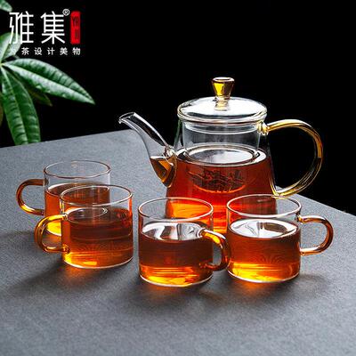 雅集璃山壶单手玻璃过滤茶壶耐热泡茶壶家用办公茶水分离茶具套组