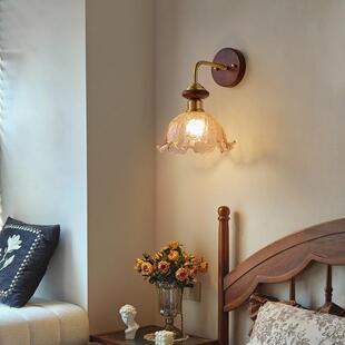 法式 复中古古壁灯灯高风级感卧室床头胡桃木796铜本色客厅背景墙