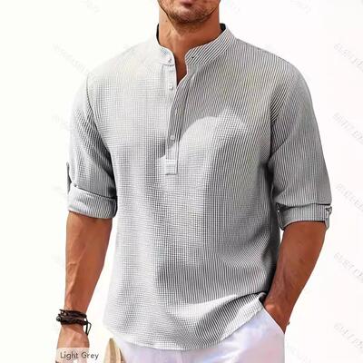 Men's shirt long sleeved stand up collar open button