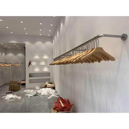 不锈钢服装店上墙展示架简约女装店货架衣服架子壁挂式童装挂衣杆