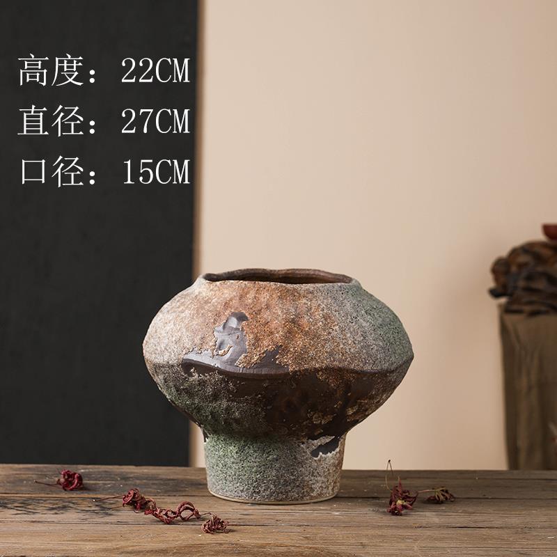 高档粗陶陶瓷酒花寂瓶台面干燥花覆古怀旧插侘风禅意手工民宿店花