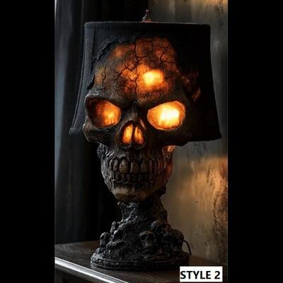 跨境新品Lava Stone Skull Lam万圣节熔岩石骷髅灯树脂摆件工艺品