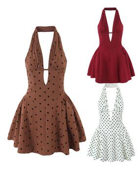 Sweet and spicy style dress with deep V-neck, exposed