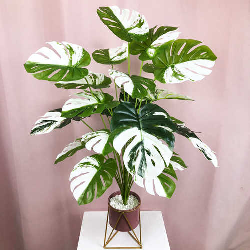 仿真龟背竹盆栽植物人造龟背叶过胶假热带大叶子家居桌面婚礼装饰