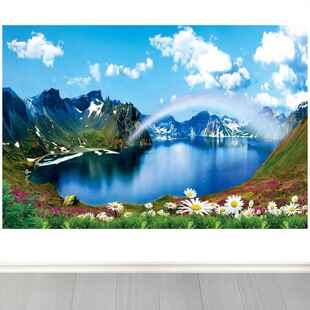 长白山天池画山水海报自粘贴画客厅办公室背景墙湖水招财装饰墙画