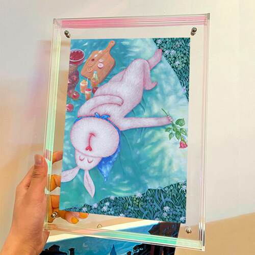 多巴胺儿童房小众艺术挂画兔子亚克力摆件画客厅沙发背景墙装饰画