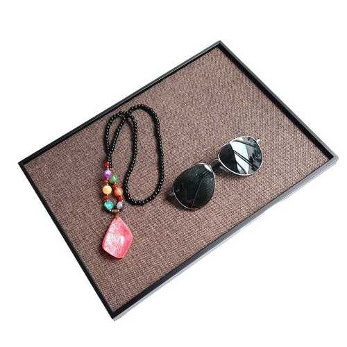 供应不锈钢黑色托盘配麻布内里软装样板房饰品托盘首饰收纳托盘