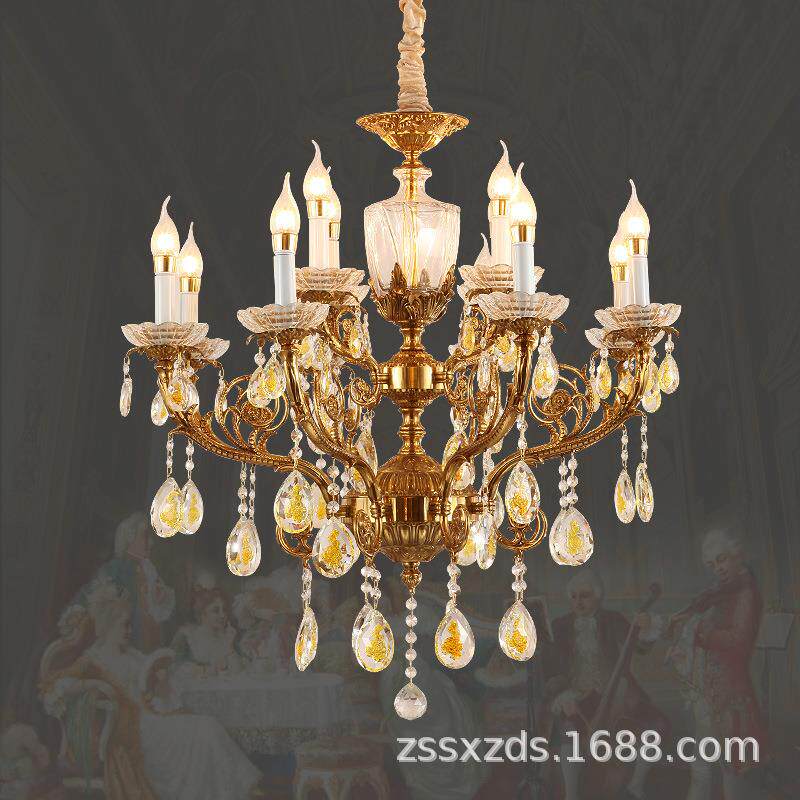 法式全铜吊灯客厅餐厅卧室新古典铜灯欧式别墅水晶灯蜡烛奢华灯具