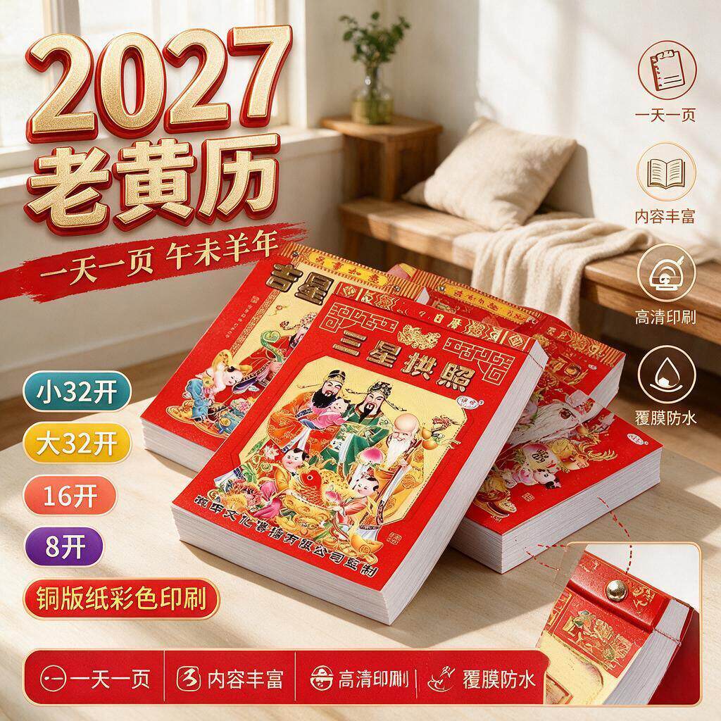 日历老黄历2027年新款羊年手撕挂历羊年大号家用挂墙创意老式通书撕历倒计时挂式挂牌年皇历一天一页