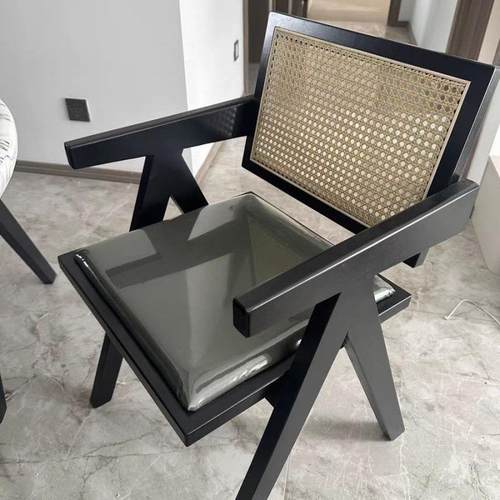 实木餐椅家用迪LDC加昌尔椅古风带扶靠背椅中子休闲网红餐手厅藤