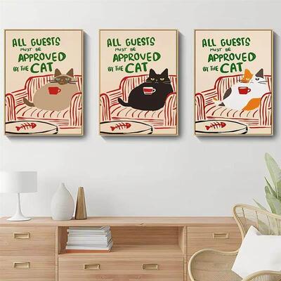 Cat Canvas Print Retro More Cat Posters Room Cafe Home Decor
