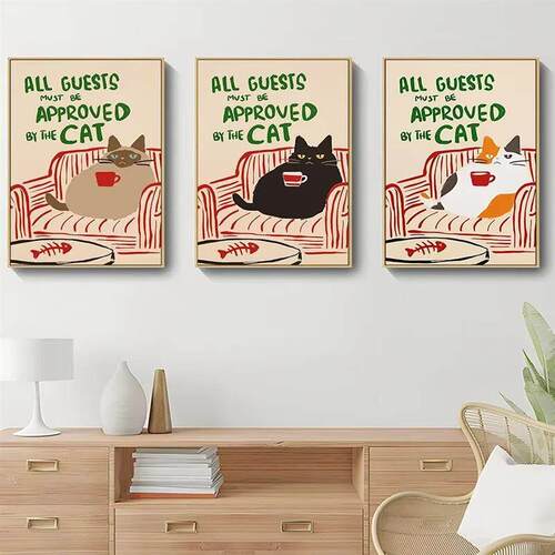 Cat Canvas Print Retro More Cat Posters Room Cafe Home Decor