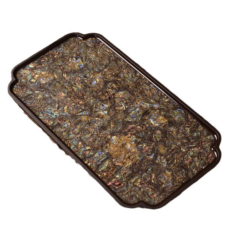 大漆电木螺钿长方形托盘家用干泡茶盘珐琅彩隔热垫漆器轻奢茶台
