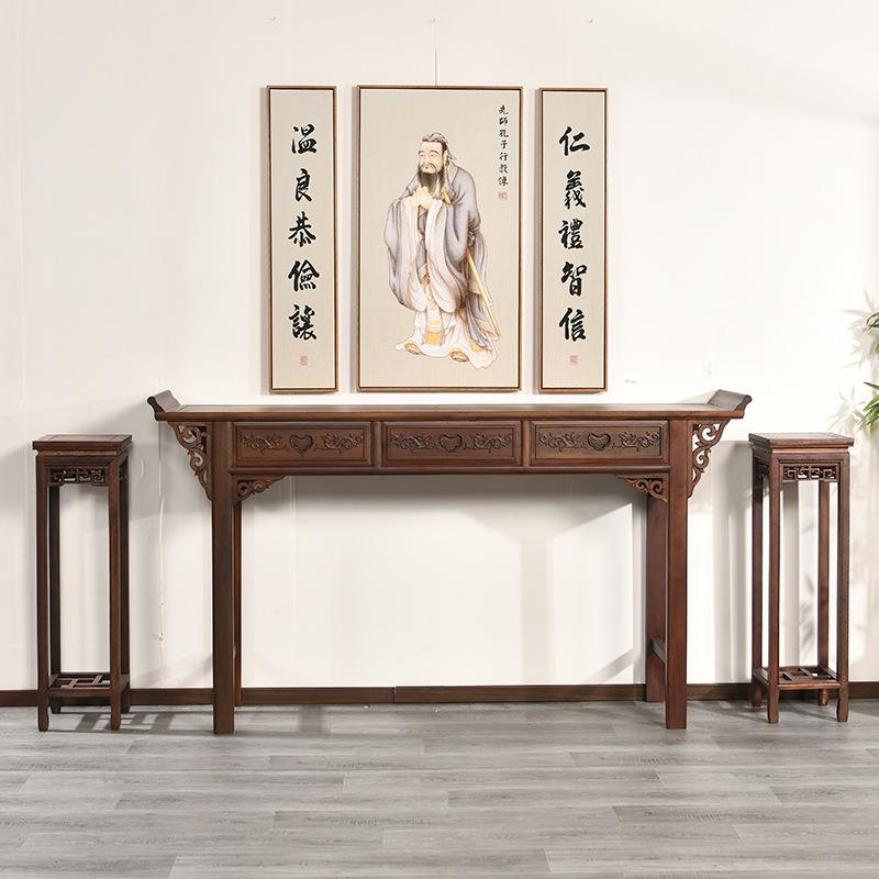 新中式中实堂供桌案木农村屋家具六件套八仙桌HHJ神台条条几机堂