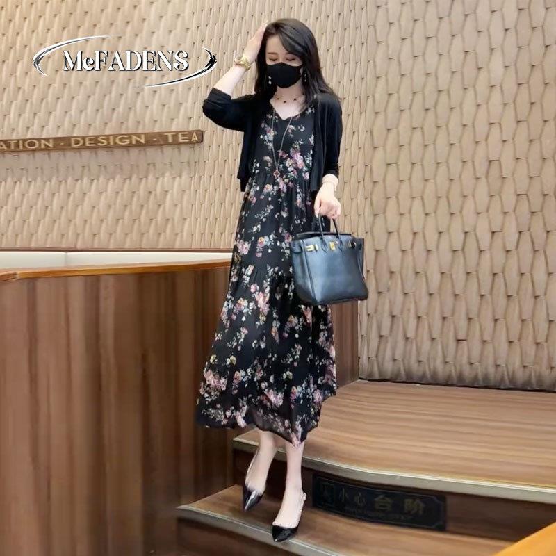 香港欧货高端减龄洋装女夏款宽松气质碎花吊带裙两件套显瘦长裙