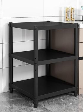 黑色厨房置物架落地三层微波炉烤箱多功能储物货架锅具收纳层架家